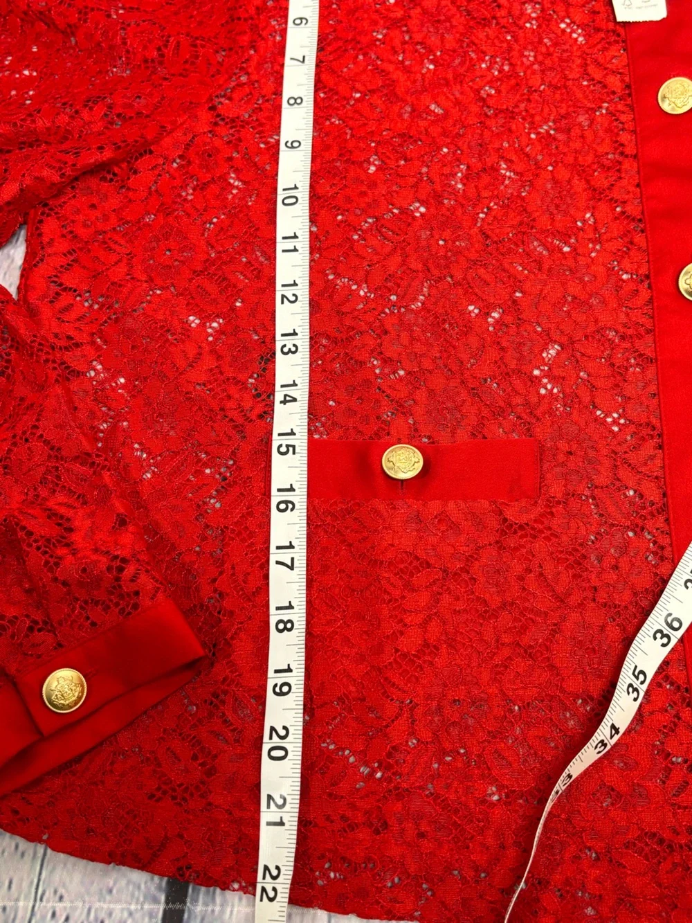 NWT J.Crew Red Lace Lady Gold Buttons Shirt-Jacket